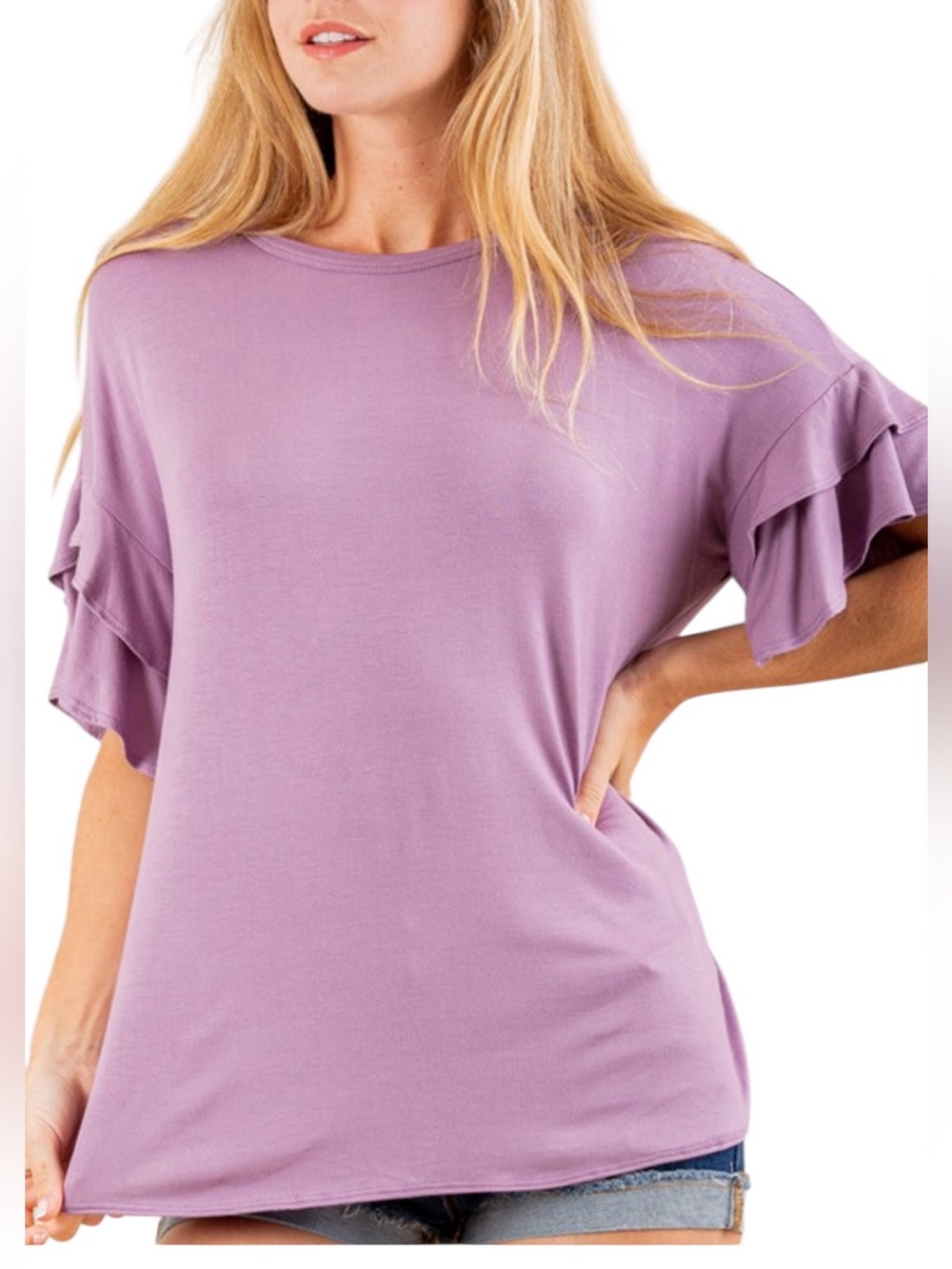 Heimish Lavender Ruffle Sleeve Top